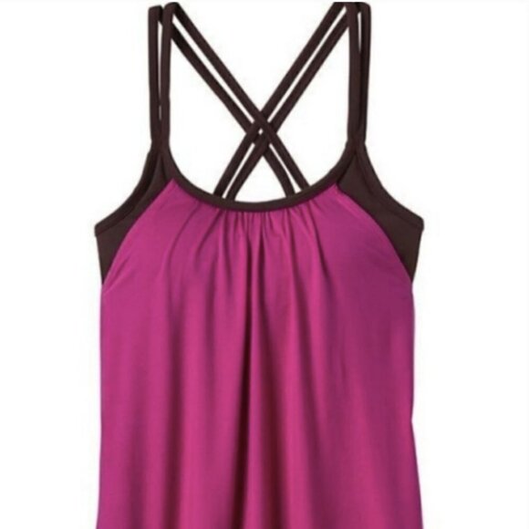 Athleta Pink Hidden Agenda Berry‎ Brown Racerback Tank Top Athletic - Picture 1 of 10